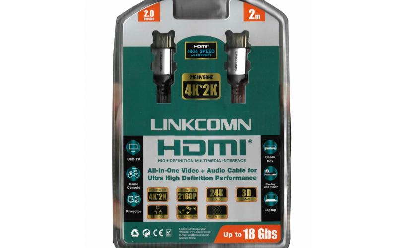 LINKCOMN High Speed HDMI Cable { 4k ( 2160p ) resolution / 2.0 Version / 2 meter cable length / High Speed with ethernet / nylon braided cable } LC – HD802